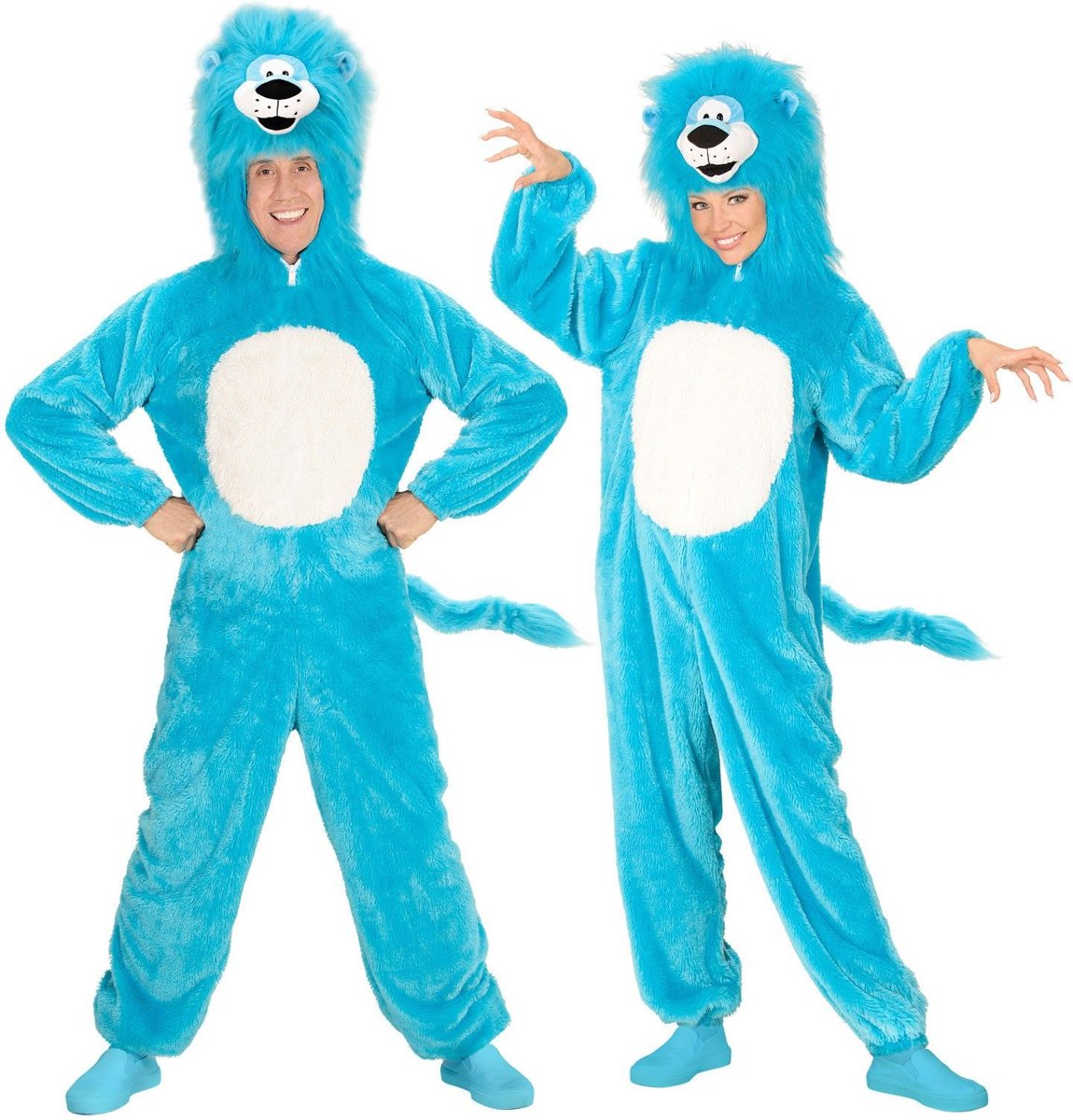 Leeuw & Tijger & Luipaard & Panter Kostuum | Dieren Onesie Pluche Blauwe Leeuw Kostuum | Medium / Large | Carnaval kostuum | Verkleedkleding